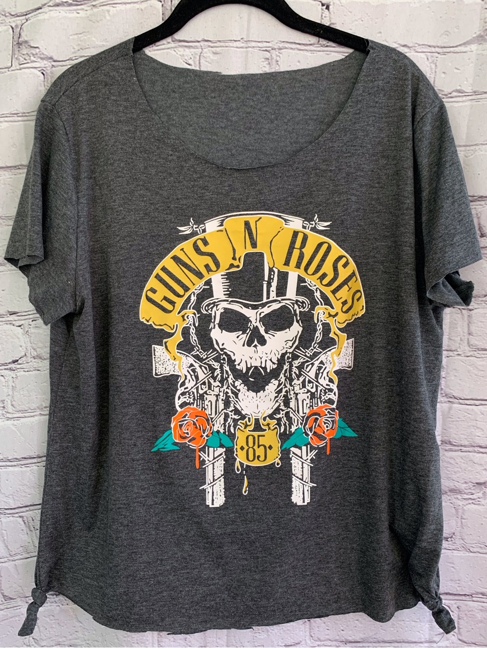 Guns N Roses Graphic Raw Hem Tee Shirt Gray XL